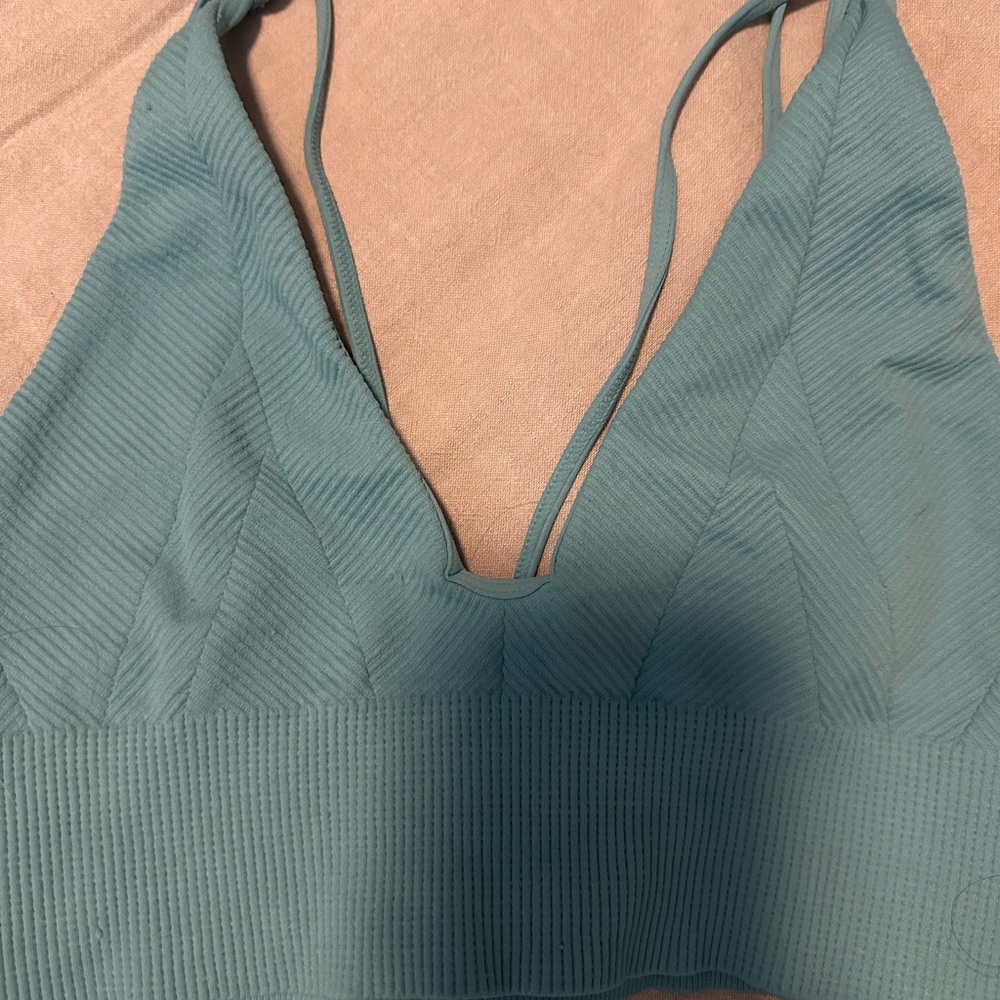 Tilly's Blue Crop Top Seamless Ribbed V-Neck